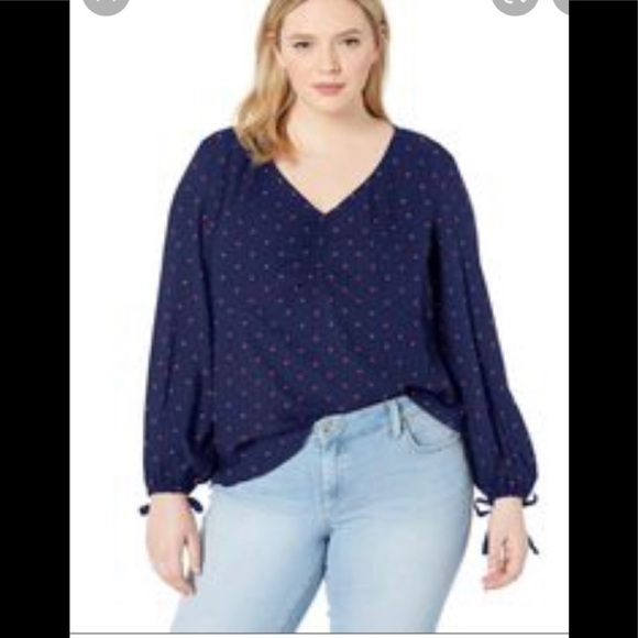 NWT Jessica Simpson Navy Blue Red  Hearts blouse XXL - Picture 1 of 9